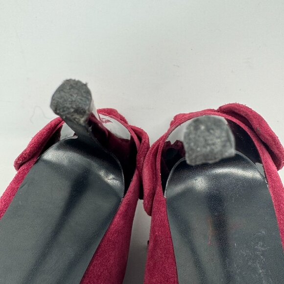 Carlos Womens Burgundy Sued Leather Bow Accent  Zip Stiletto Booties Size 6.5 - Picture 8 of 8